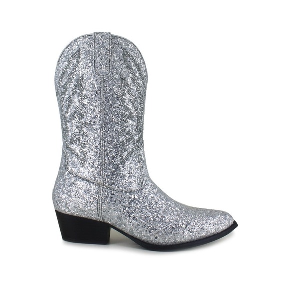 Portland Boot Co Shoes - Women’s Cowboy Boot Sliver Sparkle Glitter Western Stitch Mid Calf